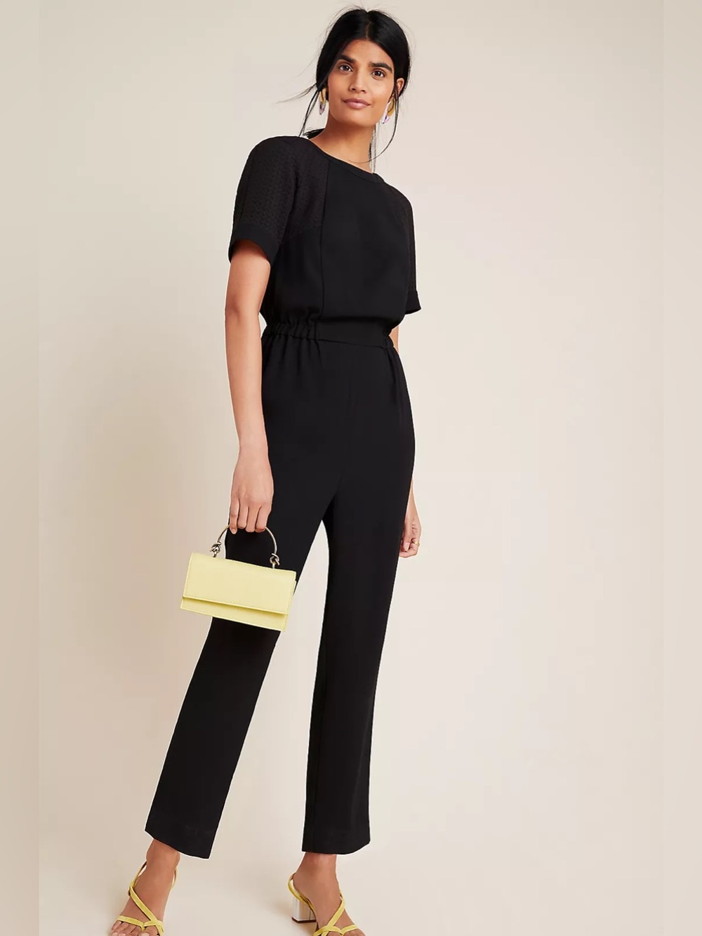 Anthropologie Blaise Textured Jumpsuit Black Short Sleeve Jumpsuit size M Petite